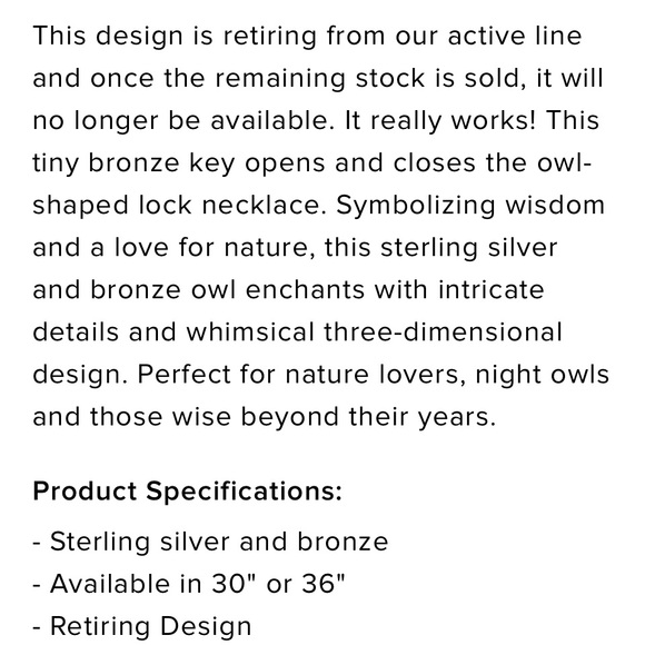 James Avery Owl Lock Necklace SOLD - Picture 13 of 13